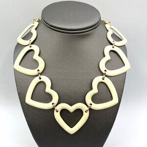 HSN Curations Enamel Hearts Statement Necklace Cream and Gold Tone 23"